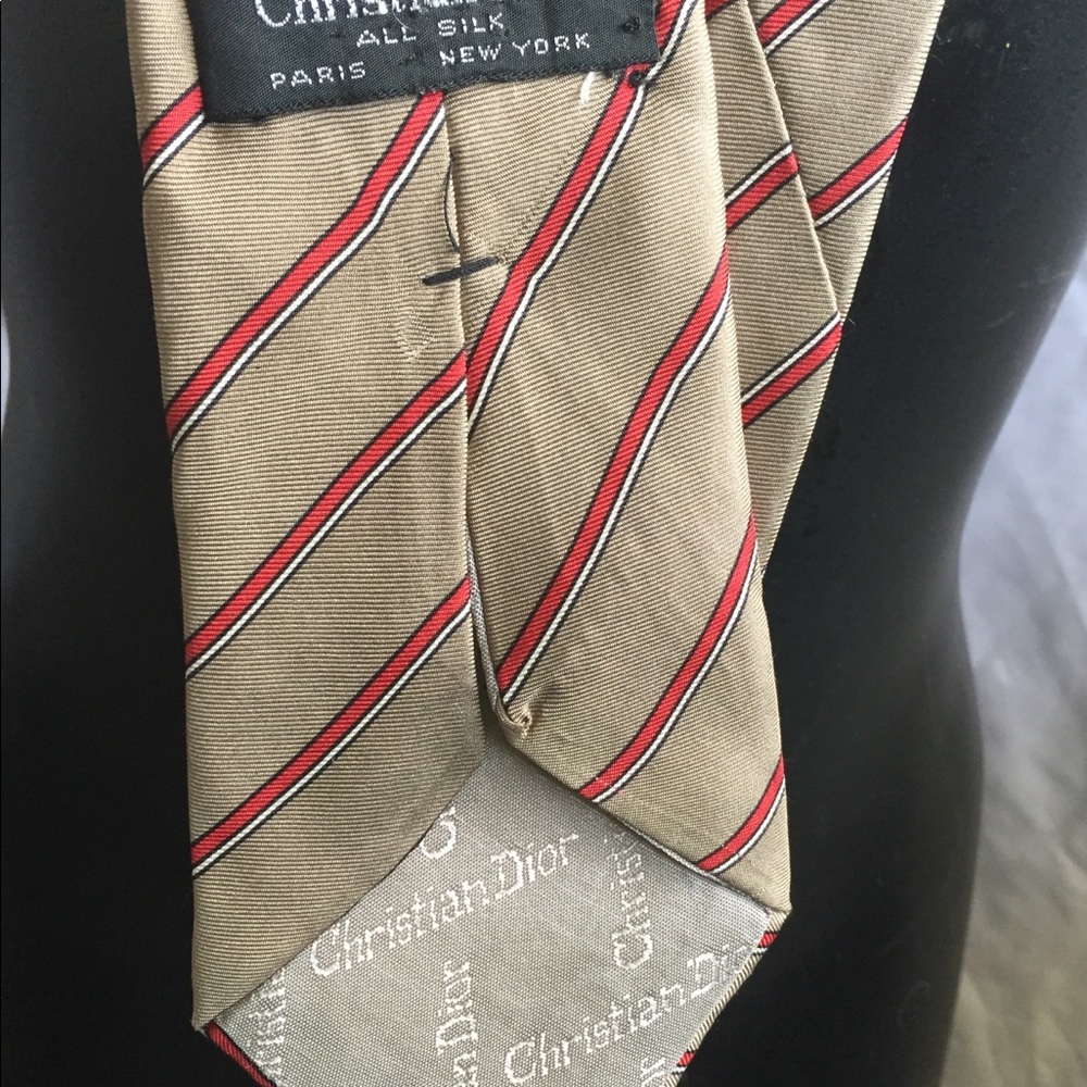 Christian Dior All Silk Striped Beige Tie Paris NY - Picture 4 of 4